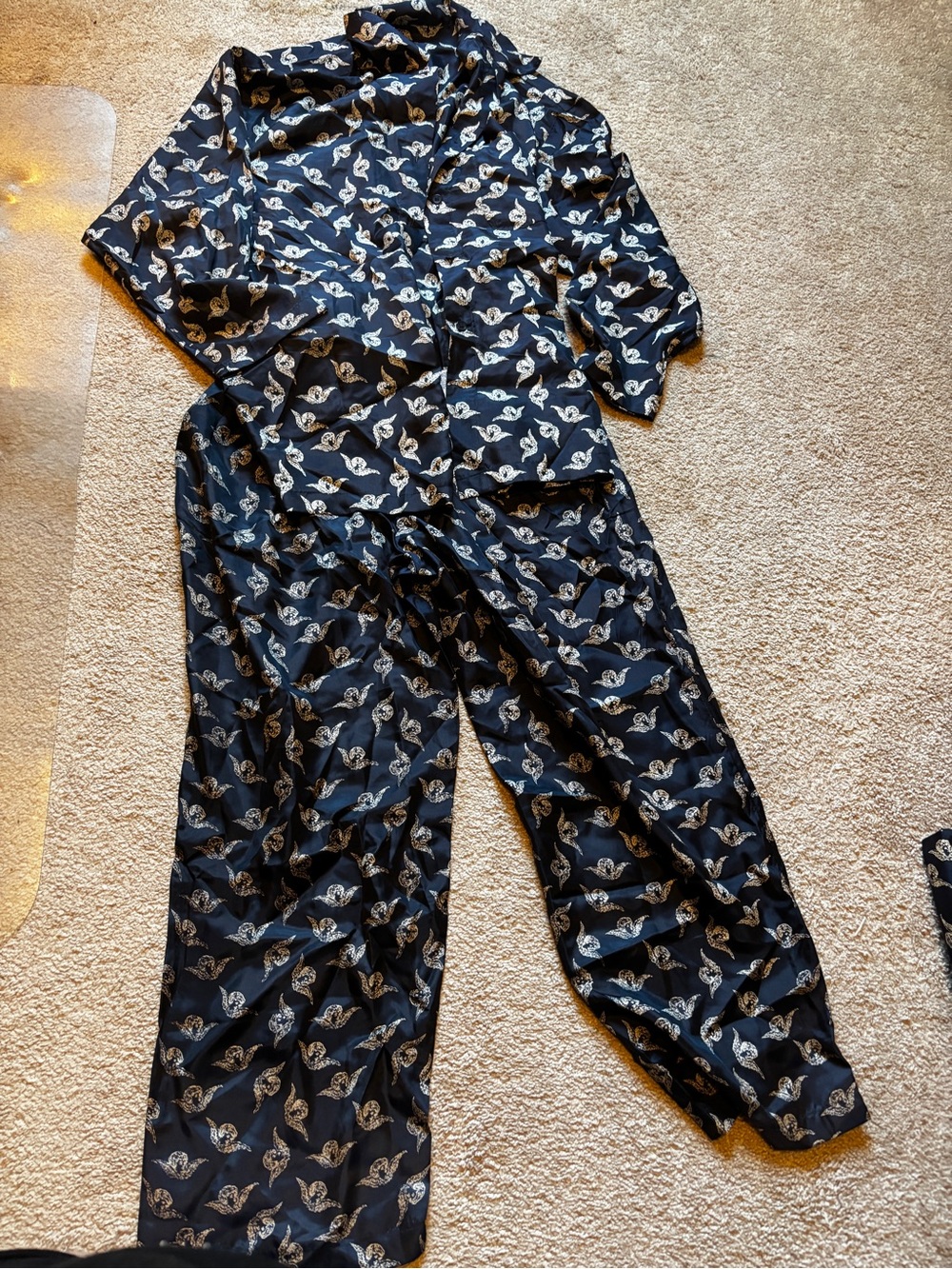 S.Oliver women's Navy Blue Bird-Print  100% silk Pajama Set made in Germany